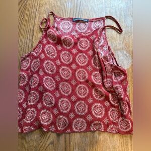 Brandy Melville Burgundy and Cream Medallion Print Top